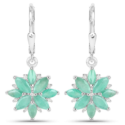 2.92 Carat Genuine Emerald and White Diamond .925 Sterling Silver Earrings