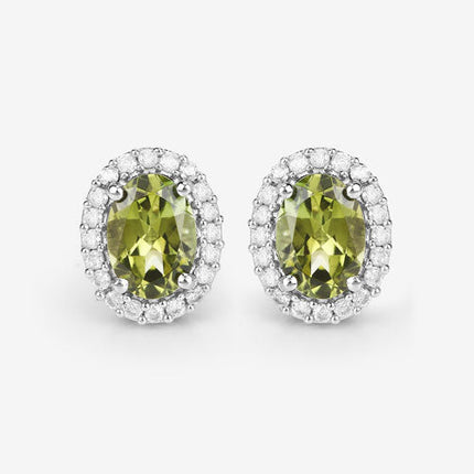 1.92 Carat Genuine Green Tourmaline and White Diamond 14K White Gold Earrings