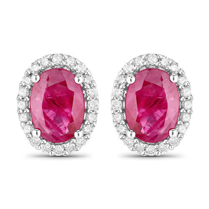 1.96 Carat Genuine Ruby and White Diamond 14K White Gold Earrings