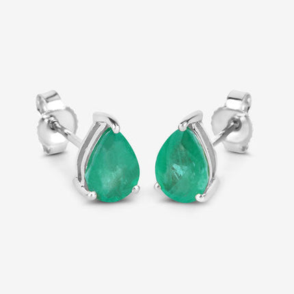 1.30 Carat Genuine Zambian Emerald 10K White Gold Earrings