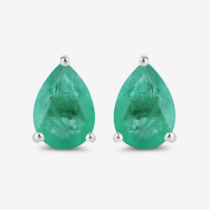 1.30 Carat Genuine Zambian Emerald 10K White Gold Earrings