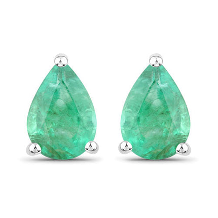 1.30 Carat Genuine Zambian Emerald 14K White Gold Earrings
