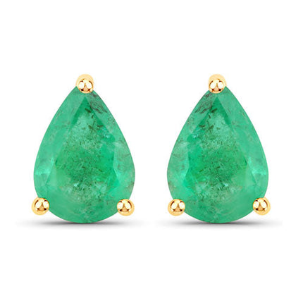 1.30 Carat Genuine Zambian Emerald 14K Yellow Gold Earrings
