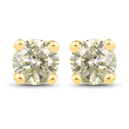0.92 Carat Genuine LB Diamond 14K Yellow Gold Earrings