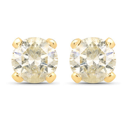 0.98 Carat Genuine LB Diamond 14K Yellow Gold Earrings