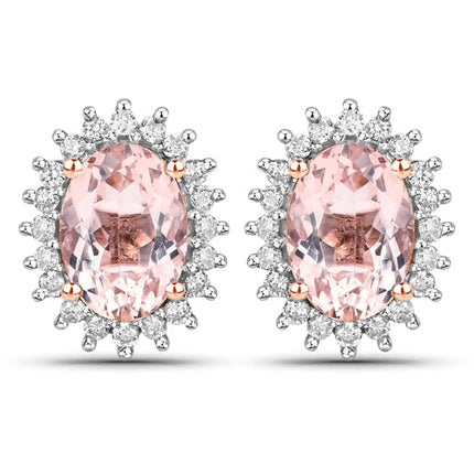 1.61 Carat Genuine Morganite and White Diamond 14K Rose Gold Earrings