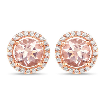 0.93 Carat Genuine Morganite and White Diamond 14K Rose Gold Earrings