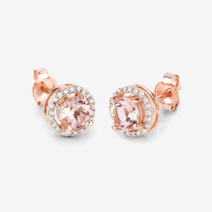 0.93 Carat Genuine Morganite and White Diamond 14K Rose Gold Earrings