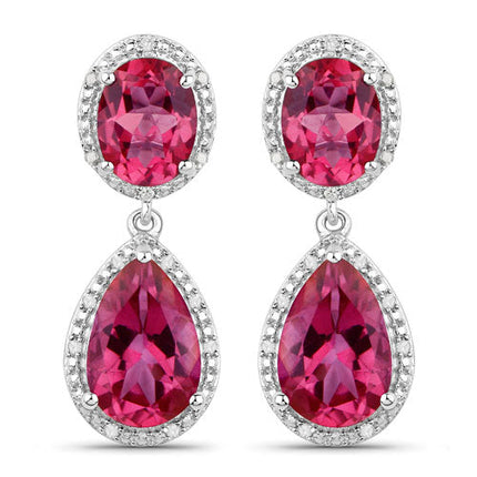 11.35 Carat Genuine Pink Topaz and White Diamond .925 Sterling Silver Earrings