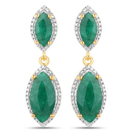 4.21 Carat Dyed Emerald and White Diamond .925 Sterling Silver Earrings