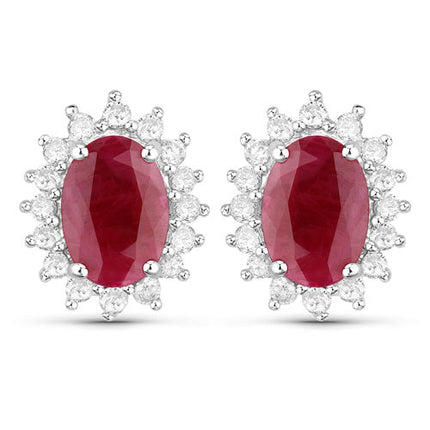 2.02 Carat Genuine Ruby and White Diamond 14K White Gold Earrings