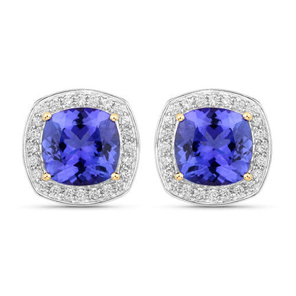 5.98 Carat Genuine Tanzanite and White Diamond 14K Yellow Gold Earrings