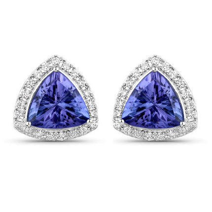 3.82 Carat Genuine Tanzanite and White Diamond 14K White Gold Earrings
