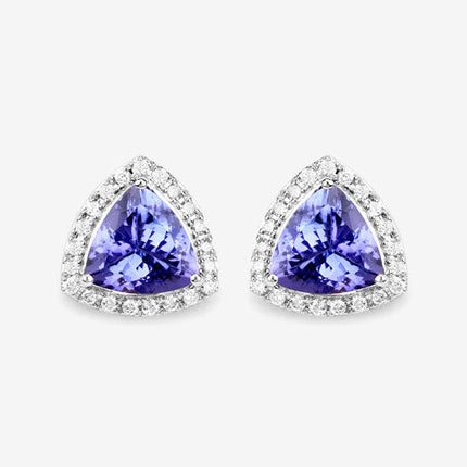 3.82 Carat Genuine Tanzanite and White Diamond 14K White Gold Earrings