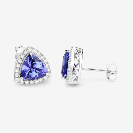 3.82 Carat Genuine Tanzanite and White Diamond 14K White Gold Earrings
