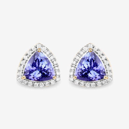 3.82 Carat Genuine Tanzanite and White Diamond 14K Yellow Gold Earrings