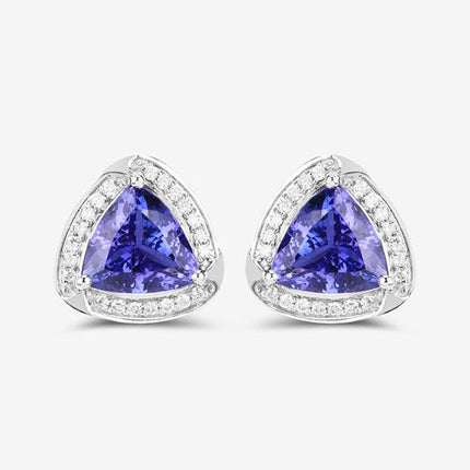 3.70 Carat Genuine Tanzanite and White Diamond 14K White Gold Earrings