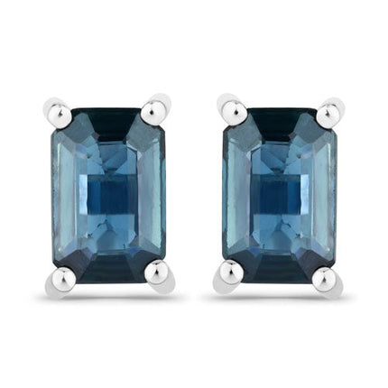 0.80 Carat Genuine Blue Sapphire 14K White Gold Earrings