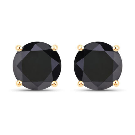 4.91 Carat Genuine Black Diamond 14K Yellow Gold Earrings