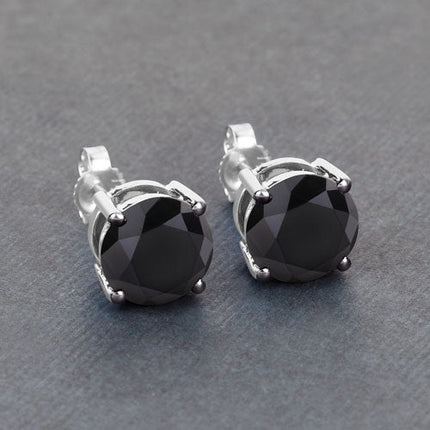 4.25 Carat Genuine Black Diamond 14K White Gold Earrings