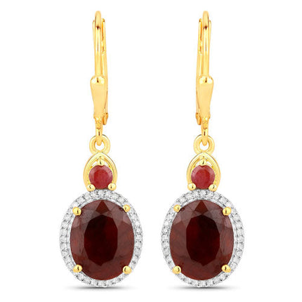 6.98 Carat Dyed Ruby and White Diamond .925 Sterling Silver Earrings