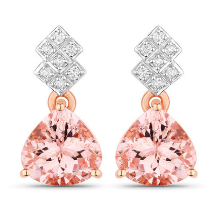 3.31 Carat Genuine Morganite and White Diamond 14K Rose Gold Earrings