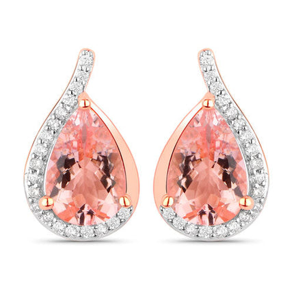 2.43 Carat Genuine Morganite and White Diamond 14K Rose Gold Earrings