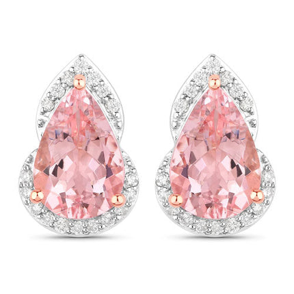 2.37 Carat Genuine Morganite and White Diamond 14K Rose Gold Earrings