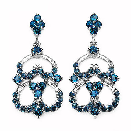 4.84 Carat Genuine London Blue Topaz .925 Sterling Silver Earrings