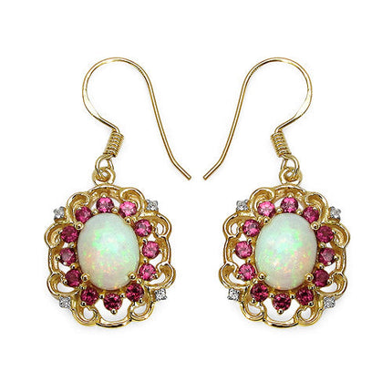 14K Yellow Gold Plated 4.94 Carat Genuine Multi Stones .925 Sterling Silver Earrings