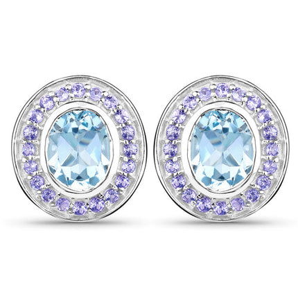 6.30 Carat Genuine Blue Topaz and Tanzanite .925 Sterling Silver Earrings