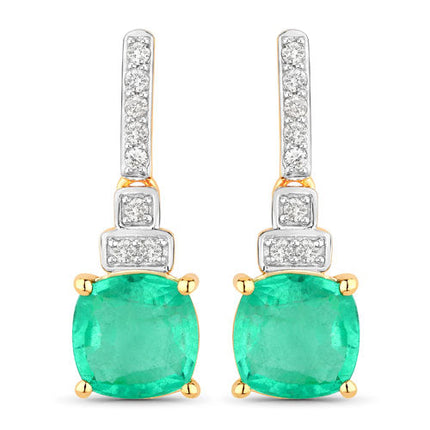 2.72 Carat Genuine Ethiopian Emerald and White Diamond 14K Yellow Gold Earrings