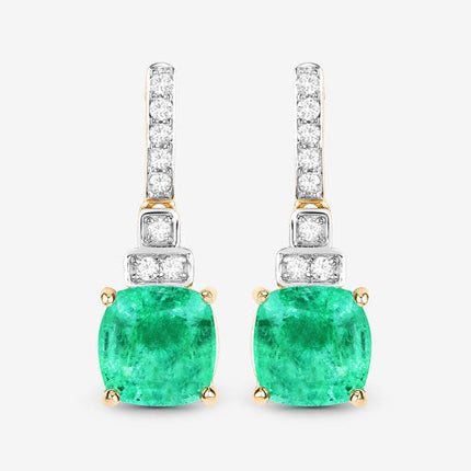 2.72 Carat Genuine Ethiopian Emerald and White Diamond 14K Yellow Gold Earrings