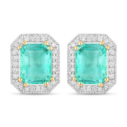 2.99 Carat Genuine Ethiopian Emerald and White Diamond 14K Yellow Gold Earrings