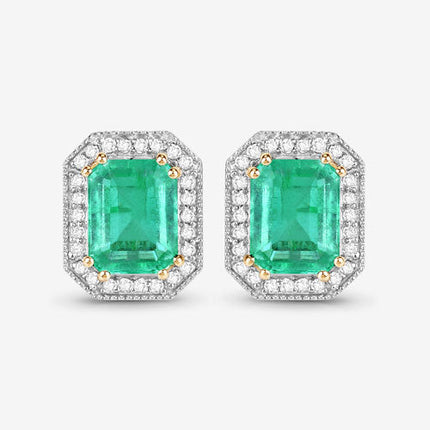 2.99 Carat Genuine Ethiopian Emerald and White Diamond 14K Yellow Gold Earrings