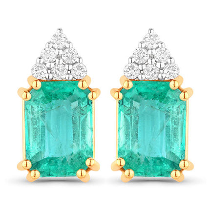 2.87 Carat Genuine Ethiopian Emerald and White Diamond 14K Yellow Gold Earrings