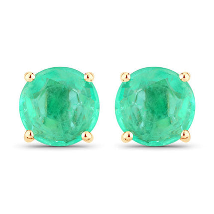 0.72 Carat Genuine Zambian Emerald 14K Yellow Gold Earrings