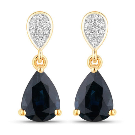 2.76 Carat Genuine Blue Sapphire and White Diamond 10K Yellow Gold Earrings