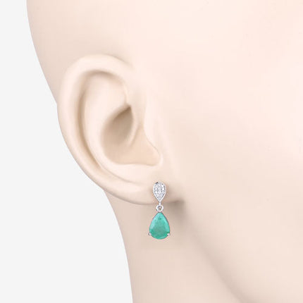 2.28 Carat Genuine Zambian Emerald and White Diamond 10K White Gold Earrings