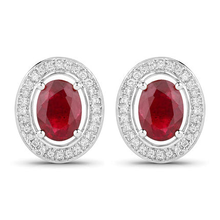 2.12 Carat Genuine Ruby and White Diamond 14K White Gold Earrings