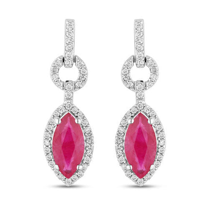 1.23 Carat Genuine Ruby and White Diamond 14K White Gold Earrings