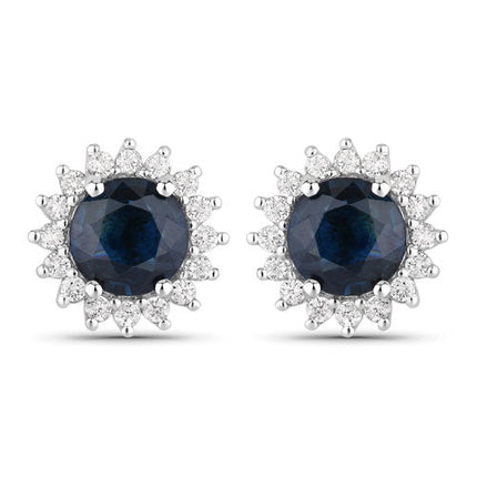 2.38 Carat Genuine Blue Sapphire and White Diamond 14K White Gold Earrings