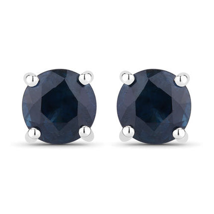1.30 Carat Genuine Blue Sapphire 14K White Gold Earrings
