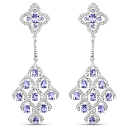 3.90 Carat Genuine Tanzanite and White Topaz .925 Sterling Silver Earrings