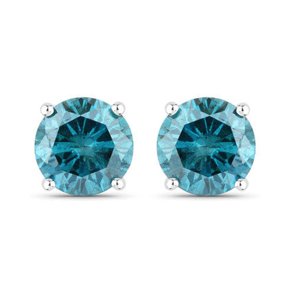 0.81 Carat Genuine Blue Diamond 14K White Gold Earrings