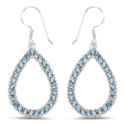 4.32 Carat Genuine London Blue Topaz .925 Sterling Silver Earrings