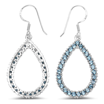4.32 Carat Genuine London Blue Topaz .925 Sterling Silver Earrings