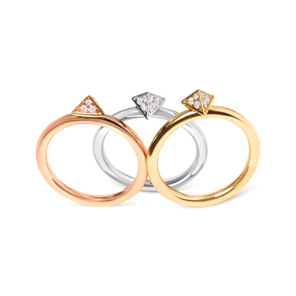 14K Tri Color Gold 1/3 Cttw Diamond Pyramid Stackable Band Ring Set (G-H Color, SI1-SI2 Clarity) - Size 7