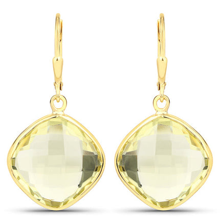 21.40 Carat Genuine Lemon Quartz .925 Sterling Silver Earrings