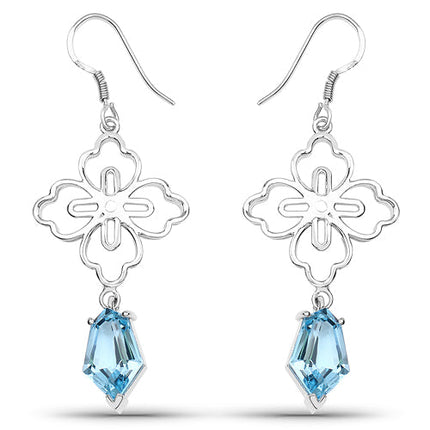 12.14 Ct Swiss Blue Topaz Earrings in .925 Sterling Silver | Elegant Gemstone Jewelry